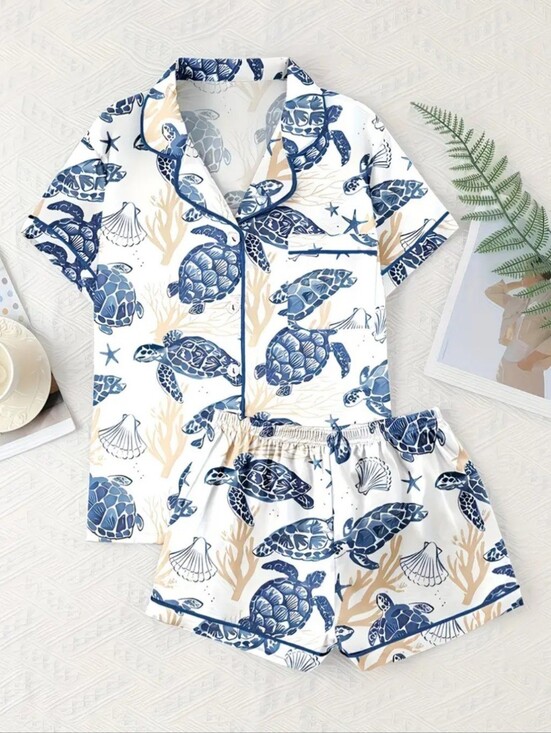 Other - Women’s Blue Sea Turtle Short Pajama Set - 🥳🥳❌❌